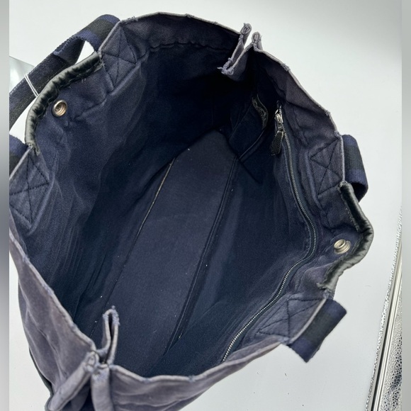 Hermes-Authentic- 2 Tone Large Canvas Tote Blue / Gray / Black - Picture 4 of 16